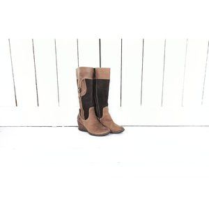 Brown Tall Suede Leather Wedge Boots - image 1